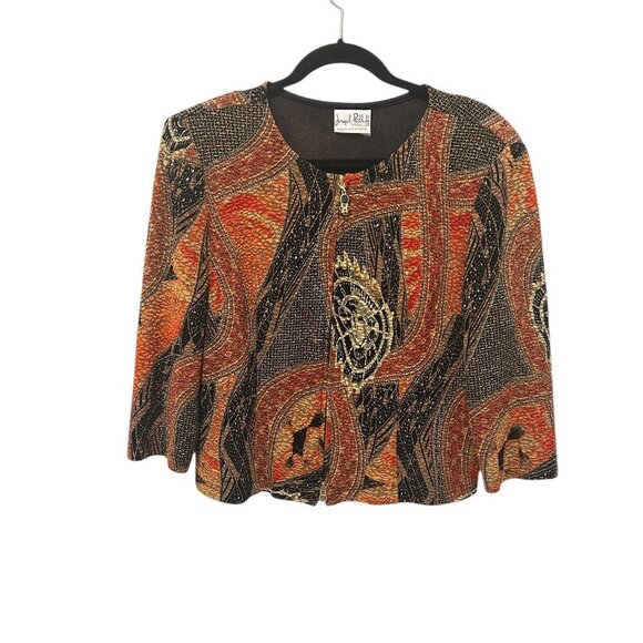 Joseph Ribkoff Abstract Sparkle Jacket Top Sz M Zip Stretch Colorblock - Picture 1 of 7